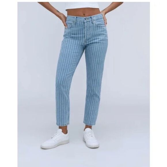 Everlane The 90s Cheeky Straight Ankle Jean Pinstripe Blue Light 25 Ankle - Picture 1 of 13